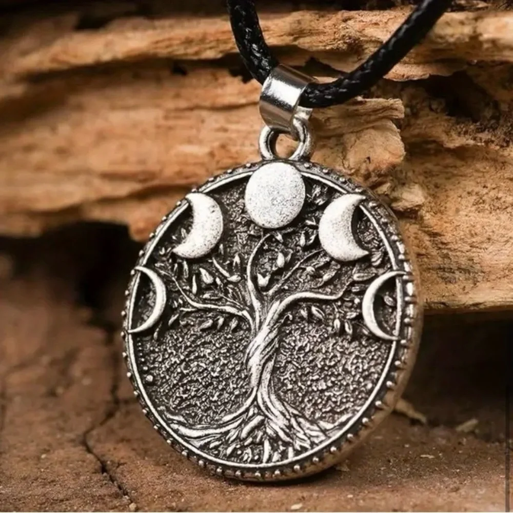 Antique Silver Tree Of Life Black Corded Necklace